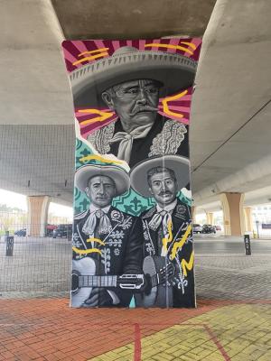 Series of murals located within The Pass. 8 total columns painted on each side. 4 Columns per artist Commerce Street Murals 1. Closest to Farmer's Market Building by Eva 2.Furthest from Farmer's Market Building (closest to Pecos) by Mike 3. Closest to Farmer's Market Building by Mike 4. Furthest from Farmer's Market Building (closest to Pecos) by Eva Dolorsa Street Murals 1. Closest to Farmer's Market Building by Eva 2.Furthest from Farmer's Market Building (closest to Pecos) by Mike 3. Closest to Farmer's Market Building by Mike 4. Furthest from Farmer's Market Building (closest to Pecos) by Eva