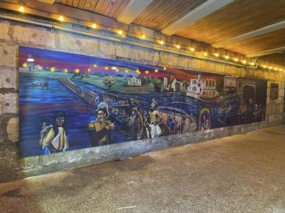 A series of printed aluminum panels telling the history of the Commerce Street Bridge